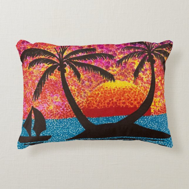 Cojín Decorativo Pillow - Isla tropical al atardecer (Anverso)