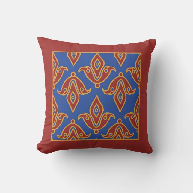 Cojín Decorativo Pillow, Marrón, Azul, Oro, Patrón Fleur de Lys (Anverso)