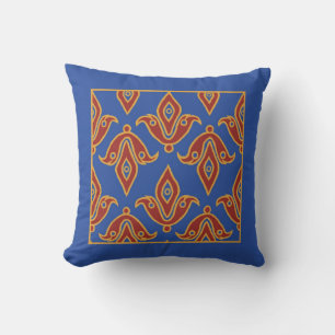 Cojín Decorativo Pillow, Marrón, Azul, Oro, Patrón Fleur de Lys