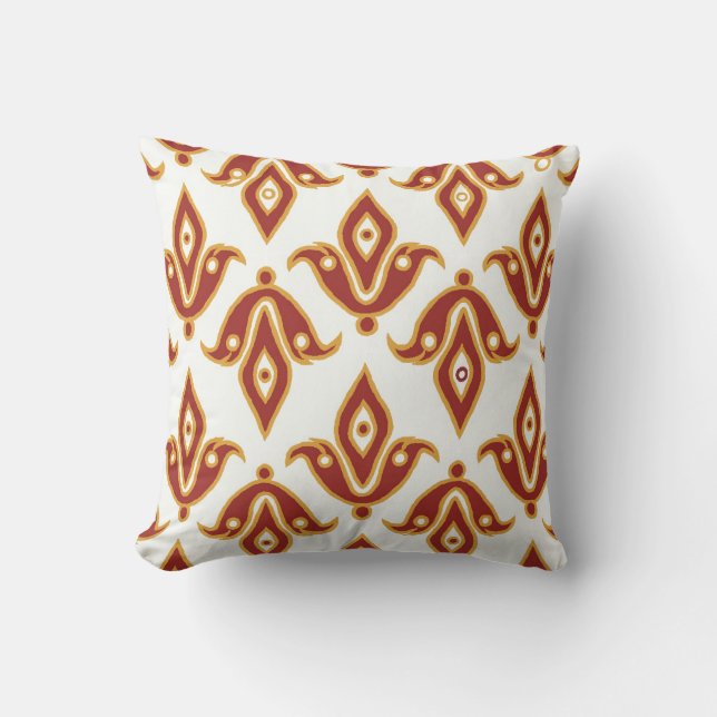Cojín Decorativo Pillow, Marrón, Blanco, Oro, Patrón Fleur de Lys (Anverso)