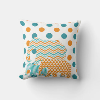 Cojín Decorativo Pillow naranja, azul y elefante blanco