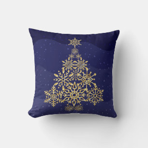 Cojín Decorativo Pillow Navidades de árbol de copos de nieve azul 