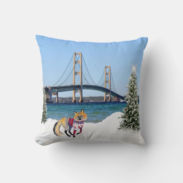 Cojín Decorativo Pillow Navidades del puente Mackinac (Anverso)