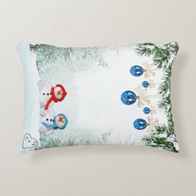 Cojín Decorativo Pillow, Personalizado de la escena de Snowman (Anverso)