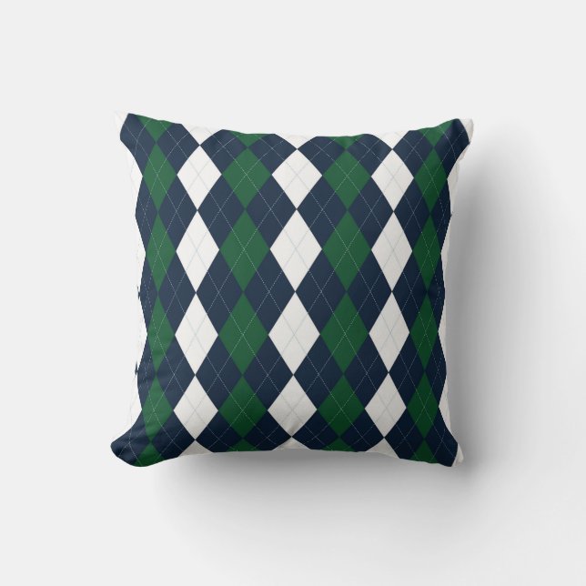 Cojín Decorativo Pillow Preppy Blue & Green Argyle (Anverso)
