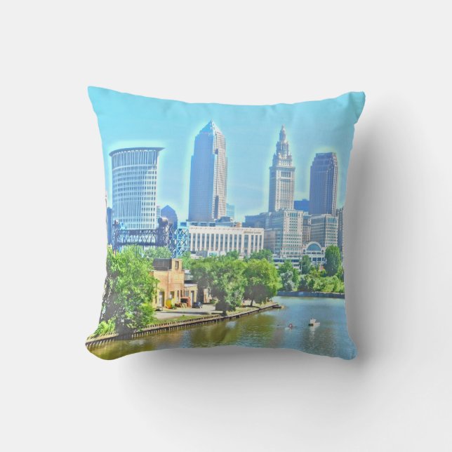 Cojín Decorativo Pillow River View Cleveland Ohio (Efecto de pintur (Anverso)