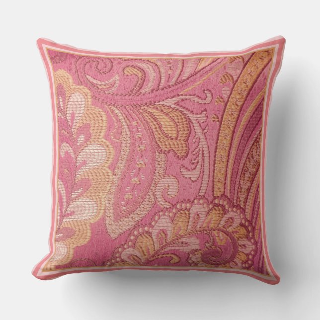 Cojín Decorativo Pillow rosa y Naranja paisley (Anverso)