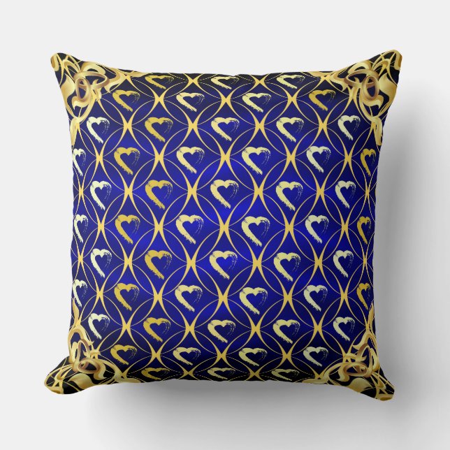 Cojín Decorativo Pillow Royal Blue and Gold Hearts de lujo (Anverso)