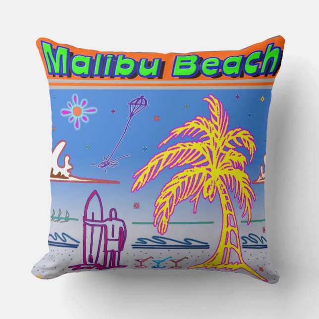 Cojín Decorativo Pillow surfista de la playa de Malibu (Anverso)