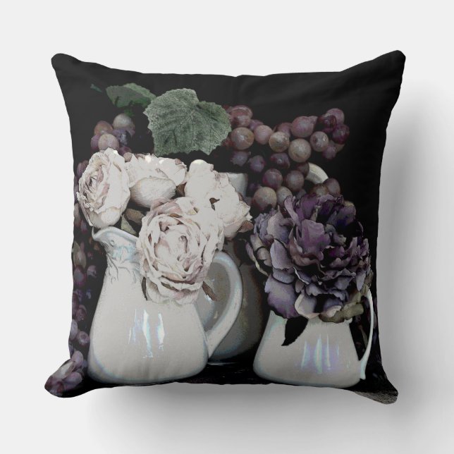 Cojín Decorativo Pillow - Tapiz, uva y flores (Anverso)