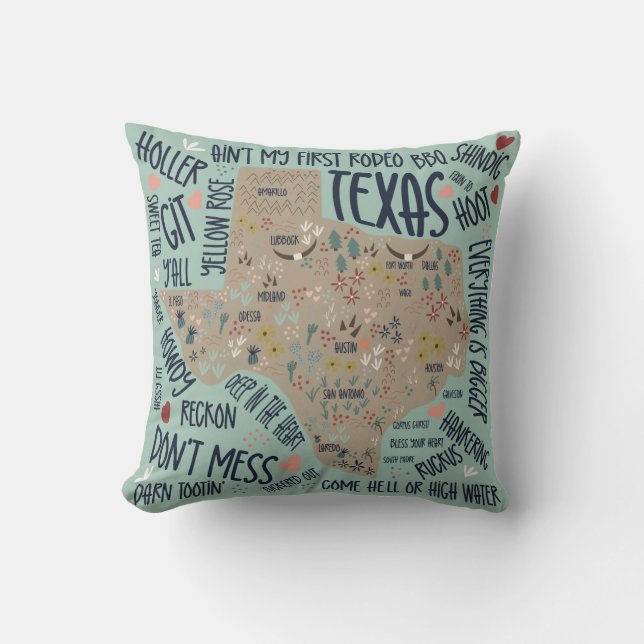 Cojín Decorativo Pillow temática del estado de Texas (Anverso)