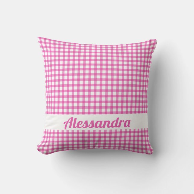 Cojín Decorativo Pillow, una granja rural de Gingham rosa personali (Anverso)