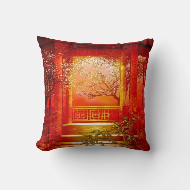 Cojín Decorativo Pillows Asian Gold Red Bamboo Blossom (Anverso)