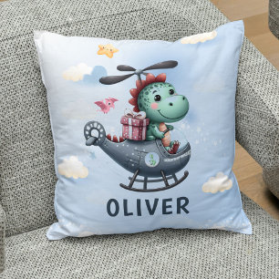 Cojín Decorativo Piloto de dinosaurio lindo volando helicóptero enc