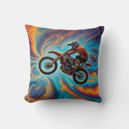 Cojín Decorativo Piloto de Motocross y Paisaje Onírico
