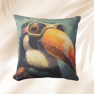 Cojín Decorativo Piloto Tucán Gráfico Aviador Vintage