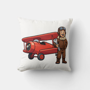 Cojín Decorativo Piloto Vintage con Arte de Dibujos Animados de Bip