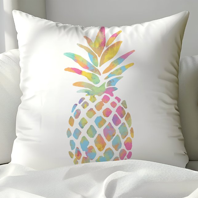 Cojín Decorativo Piña Acuarela Arcoíris Tropical (Subido por el creador)