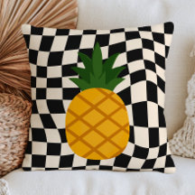 Piña Amarilla sobre Patrón de Cuadros en Blanco y 
