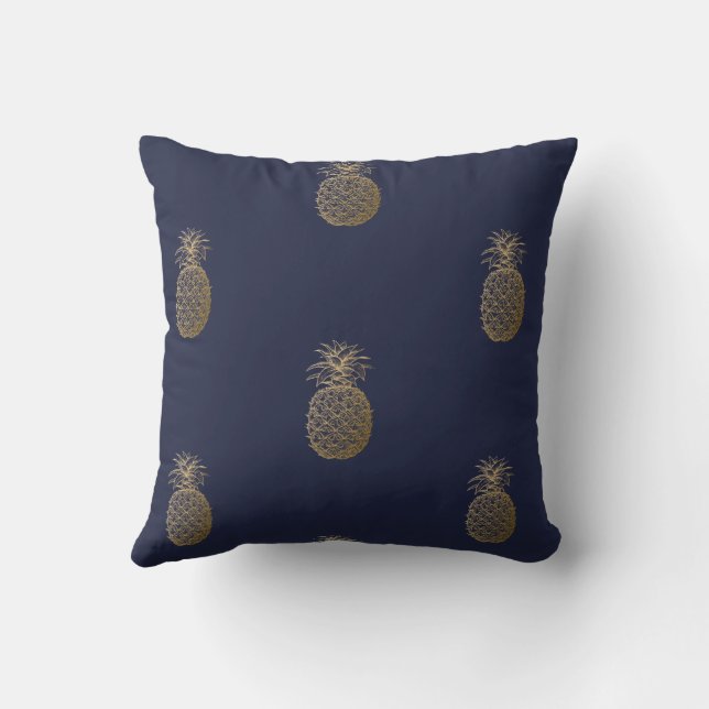 Cojín Decorativo Piña dorada, banda personalizada (Reverso)