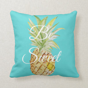 Cojín Decorativo Piña Dulce Turquesa Azul Acuarela