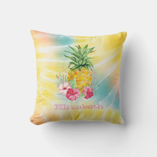 Cojín Decorativo Piña, Hibisco Aquarela Arcoíris Tie Dye