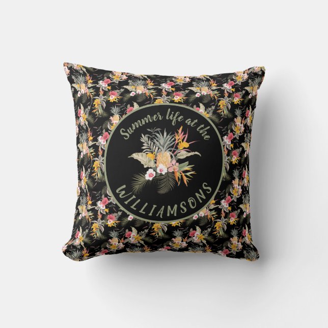 Cojín Decorativo Piña personalizada Hibiscus Tropical Black (Anverso)