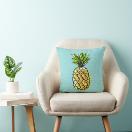 Cojín Decorativo Piña Tropical Hawaiana Turquesa Azul