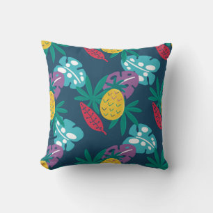 Cojín Decorativo piñas azules tropicales hojas modernas