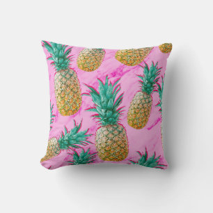 Cojín Decorativo Piñas Tropicales & Mármol Rosa Moderno Colorido
