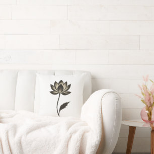 Cojín Decorativo Pincel de Tinta Loto – Diseño Floral Minimalista e