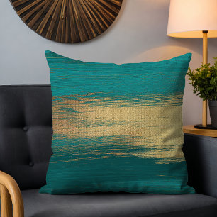 Cojín Decorativo Pinceladas abstractas doradas y teal