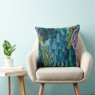 Cojín Decorativo Pinceladas abstractas en azul, verde y púrpura
