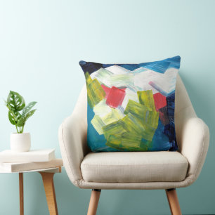 Cojín Decorativo Pinceladas abstractas en azul, verde y rojo