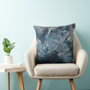Cojín Decorativo Pinceladas abstractas oscuras en tonos azules y gr