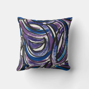 Cojín Decorativo Pinceladas Azules y Moradas - Pintura Abstracta a 