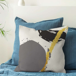 Cojín Decorativo Pinceladas Modernas - Dorado, Gris y Negro
