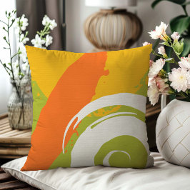 Cojín Decorativo Pinceladas Modernas - Naranja, Verde y Amarillo
