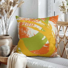 Cojín Decorativo Pinceladas Modernas - Naranja, Verde y Amarillo