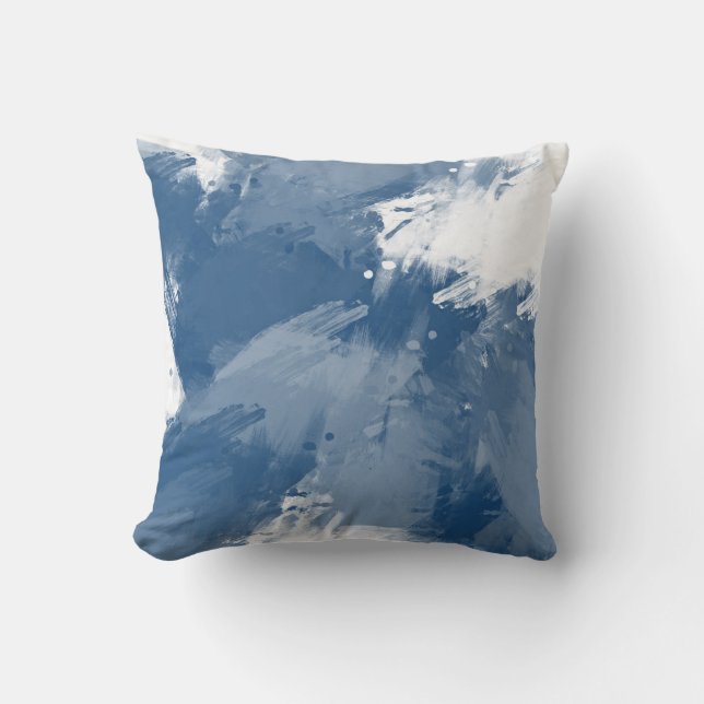Cojín Decorativo Pinceles abstractos de pizarra azul blanco moderno (Anverso)