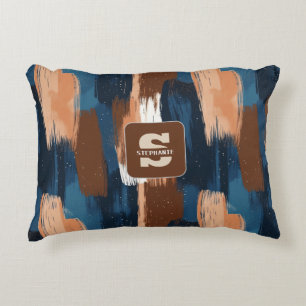 Cojín Decorativo Pinceles abstractos en azul, blanco y marrón