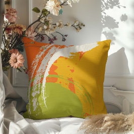 Cojín Decorativo Pinceles modernos - Naranja, verde y amarillo