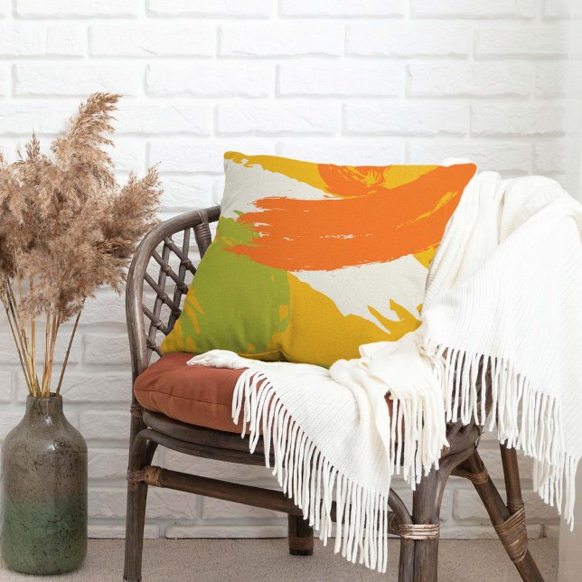 Cojín Decorativo Pinceles modernos - Naranja, verde y amarillo (Subido por el creador)