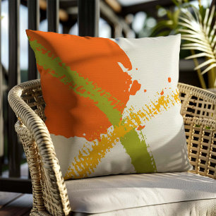 Cojín Decorativo Pinceles modernos - Naranja, verde y amarillo