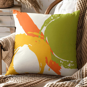 Cojín Decorativo Pinceles modernos - Naranja, verde y amarillo