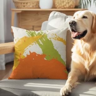 Cojín Decorativo Pinceles modernos - Naranja, verde y amarillo