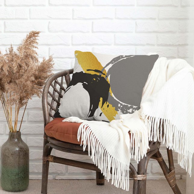 Cojín Decorativo Pinceles modernos - Oro, gris y negro (Subido por el creador)