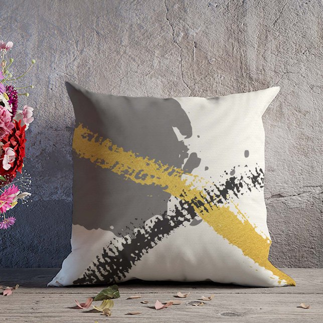 Cojín Decorativo Pinceles modernos - Oro, gris y negro (Subido por el creador)