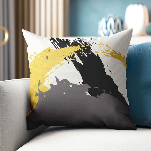 Cojín Decorativo Pinceles modernos - Oro, gris y negro (Subido por el creador)