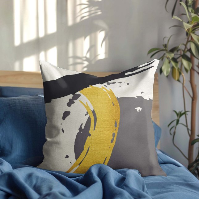 Cojín Decorativo Pinceles modernos - Oro, gris y negro (Subido por el creador)
